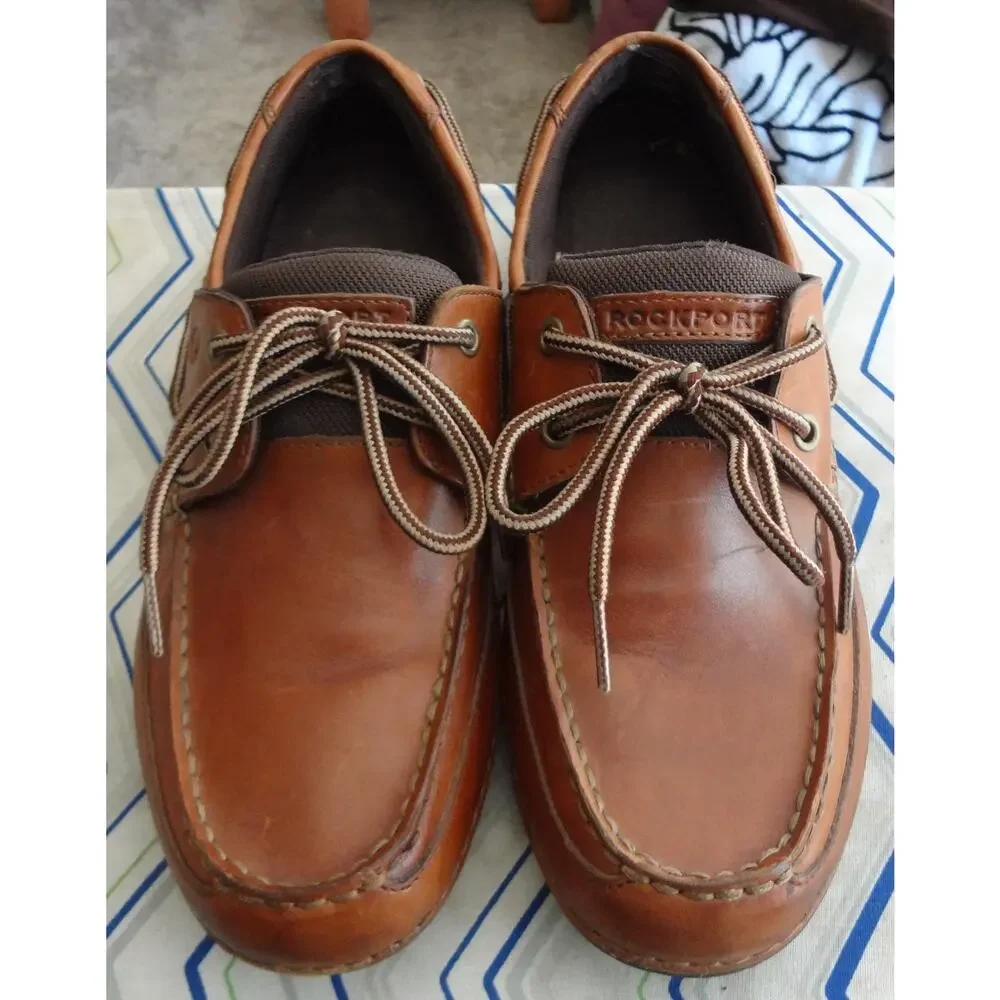 Vintage 90s Y2K Rockport Walkability Brown Leather Loafer Boat Mens 8.5 Moc Deck